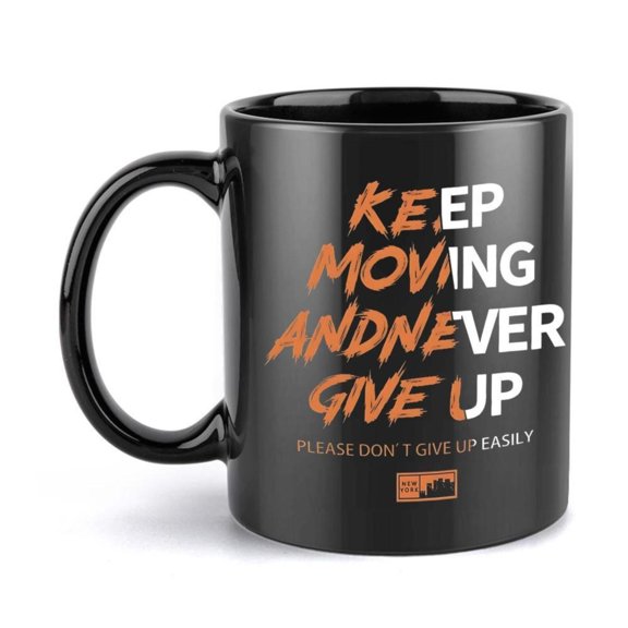 1pc 11oz Black Ceramic Coffee Mug with Inspirational Quote Keep Moving and Never Give Up Friends Family Motivational Design All Seasons Coffee Bar Accessories