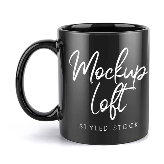1pc 11oz Black Ceramic Coffee Mug with Mockups Loft White Cursive Design Stylish Stock Illustration Friends Family All Season Use Coffee Bar Accessories