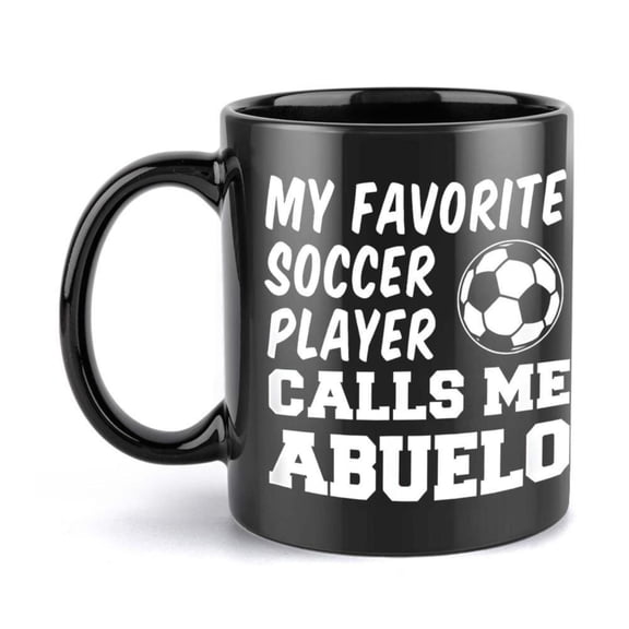 1pc 11oz Black Ceramic Coffee Mug with Soccer Ball Design My Favorite Soccer Player Calls Me Abuelo Text Sports Fans Ideal Birthdays Holidays and Special Occasions Hand Wash Only C