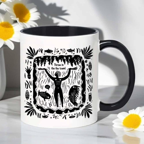 1pc 11oz Black and White Inspirational Mug with The Rhythm of Life in Heart of Defeat Illustration Hot or Cold Drinks Ideal Holiday Home Office and Camping Use
