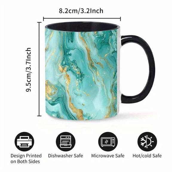 1pc 11oz Blue Marble Pattern Ceramic Mug Reusable Coffee Cup Hot Cold Drinks Elegant Golden Accents Easter Halloween Thanksgiving Christmas Ideal Home