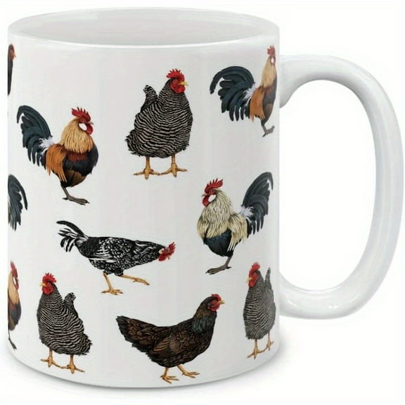 1pc, 11oz Ceramic Chicken Pattern Mug - Funny Party Mug For Friends And Family