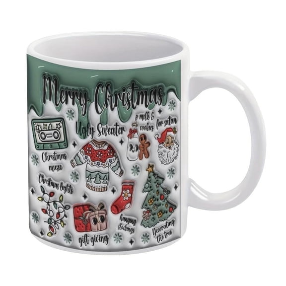 1pc 11oz Ceramic Christmas Mug Festive Holiday Design with Santa Snowflakes Ugly Sweater Party Theme Funny Friends Family Durable Ceramic Coffee Cup H