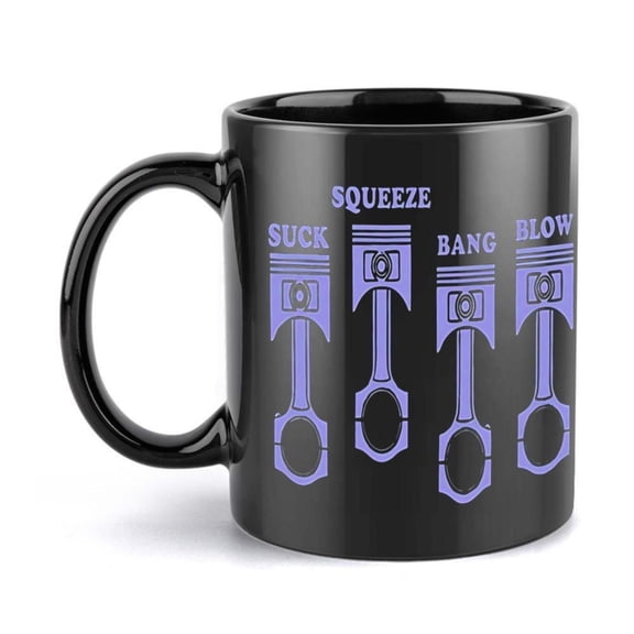 1pc 11oz Ceramic Coffee Mug with Automotive Piston Design Squeeze Suck Bang Blow Text Black with Purple Graphics Car Enthusiast Holiday Birthday Party Favor Coffee Bar Accessories