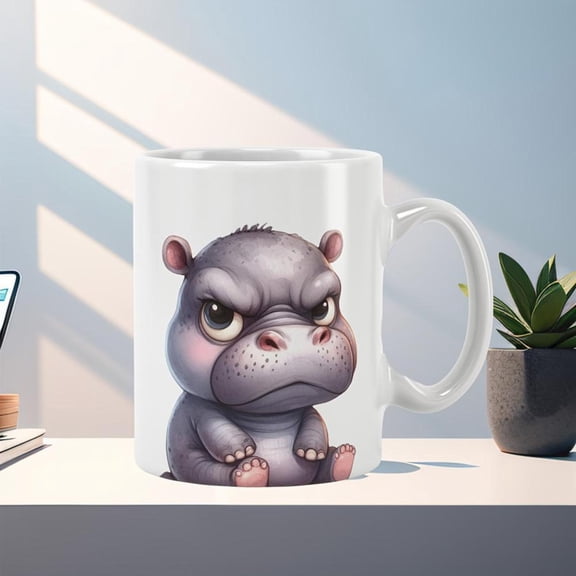 1pc 11oz Ceramic Coffee Mug with Comfort Grip Handle Vibrant Single Sided Hippo Design Print Unique Novelty Animal Cup Hot and Cold Beverages Halloween Christmas Weddings Birthdays Valentine s Day