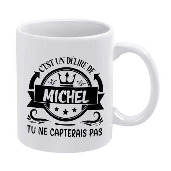 1pc 11oz Ceramic Coffee Mug with Crown Design C est Un Delire de Michel French Quote Black White Hand Wash Only Reusable Friends Family All Season Use Coffee Bar Accessories Cerami