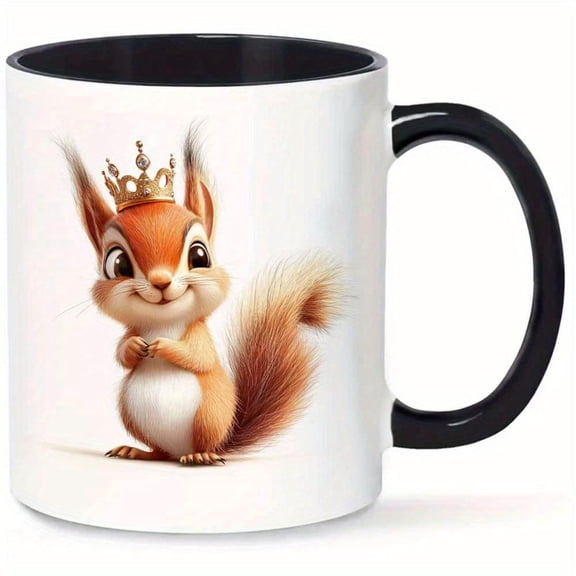 1pc 11oz Ceramic Coffee Mug with Crowned Squirrel Design Durable Ideal Hot Cold Drinks Home Office or Camping Great Squirrel Lovers Office Drinkware Playful Illustration Glossy Finis