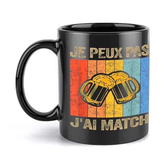 1pc 11oz Ceramic Coffee Mug with French Beer Lovers Design Colorful Stripes JE PEUX PAS J AI MATCH Phrase Black Handle Humorous Birthdays Holidays Beer Enthusiasts Holiday Drinkwar