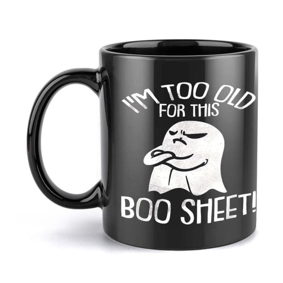 1pc 11oz Ceramic Coffee Mug with Ghost Design I m Too Old This Boo Sheet Humorous Text Black with White Ghost Illustration Friends Family Hand Wash Only Coffee Bar Accessories
