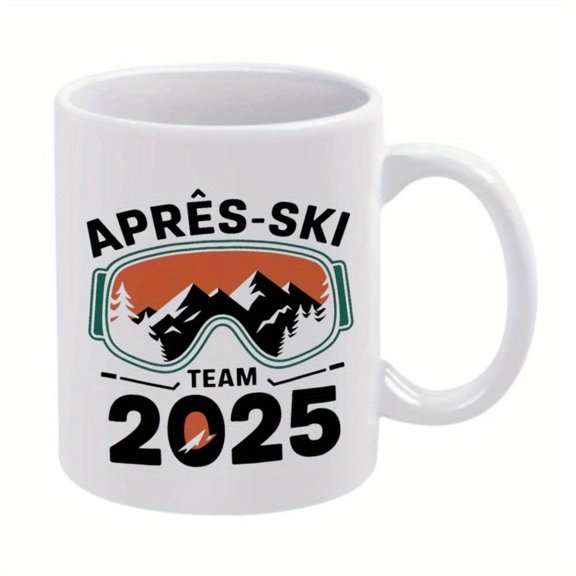 1pc 11oz Ceramic Coffee Mug with Goggles Mountains Design APRS SKI 2025 Inscription Ideal All Seasons Birthdays Holidays Christmas New Year Valentine S Day Coffee Bar Accessories