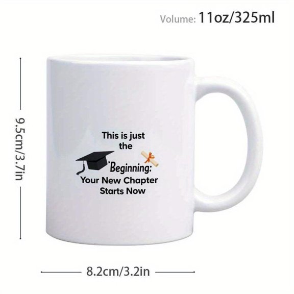 1pc 11oz Ceramic Coffee Mug with Graduation Cap Diploma Design Motivational New Chapter Quote C Shape Handle Dishwasher Inspirational Graduates Anniversary Kitchen Dining