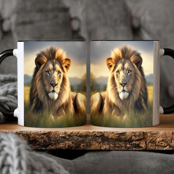 1pc 11oz Ceramic Coffee Mug with Lion Design Durable Porcelain Tea Cup Hot and Cold Beverages Ideal Couples Birthdays Halloween Thanksgiving Christmas