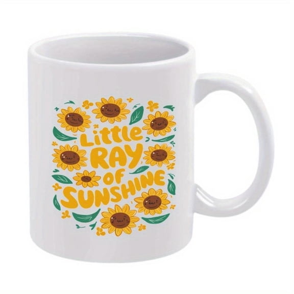 1pc 11oz Ceramic Coffee Mug with Little Ray of Sunshine Design Vibrant Sunflower Green Leaf Pattern Hot Cold Drinks Ideal Birthday or Holiday Coffee Bar Accessories