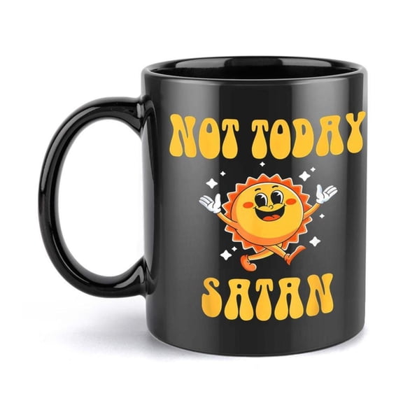 1pc 11oz Ceramic Coffee Mug with Playful Devil Design Not Today Satan Text Black with Yellow Orange Graphics Birthdays Holidays and Gifts Coffee Bar Accessories