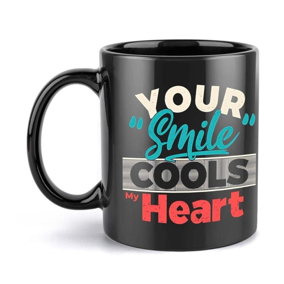 1pc 11oz Ceramic Coffee Mug with Your Smile Cools My Heart Design Black with Colorful Text Birthdays Holidays and Valentine S Day Gifts Holiday Mug Playful Text Design Glossy Finis