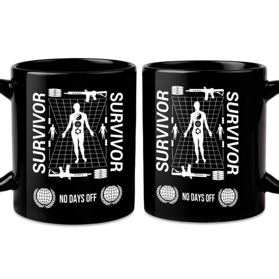 1pc 11oz Ceramic Coffee Mug Survivor No Days Off Funny Humorous Black Mug Coffee Cup Ideal Birthday Thanksgiving Halloween Office Home School Women Men Friend Son Daughter