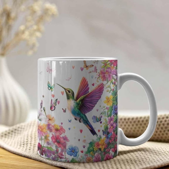 1pc 11oz Ceramic Coffee Mug with Vibrant Hummingbird Flower Design Reusable Mother S Day Father S Day Easter Halloween Thanksgiving Christmas Ideal Ho