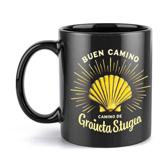 1pc 11oz Ceramic Coffee Mug with Vibrant Rays Design Buen Camino Inspirational Quote Black with Yellow Accents Friends Family Hand Wash Only Coffee Bar Accessories