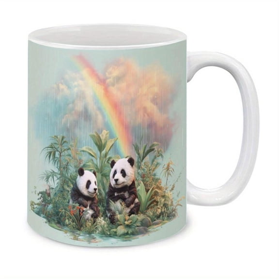 1pc 11oz Ceramic Coffee Mug with Panda and Design Vibrant Summer Winter Drinkware Birthdays Holidays Holiday Mug Playful Design Glossy Finish