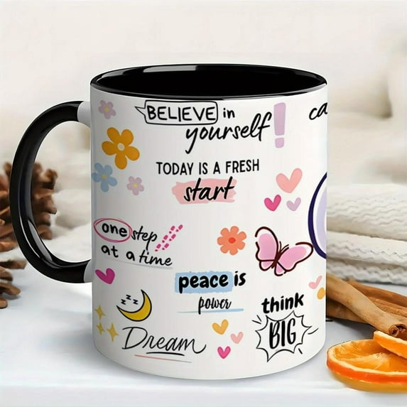 1pc 11oz Ceramic Coffee Mug with Positive Motivational Quotes Floral Design Uplifting Cheerful Design Daily Use Giving on Birthdays Holidays Washable