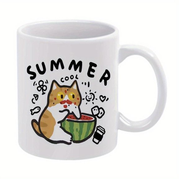 1pc 11oz Ceramic Coffee Mug with Watermelon Design Summer Cool Text Hot Cold Drinks Ideal Birthday or Holiday Coffee Bar Accessories