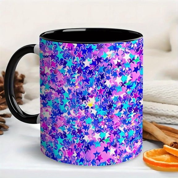 1pc 11oz Ceramic Glitter Coffee Mug with Sparkling Gradient Sequins Multicolor Glitter Design Dishwasher Reusable Cup Home Office Travel Vibrant Pink Purple Yellow Green Orange