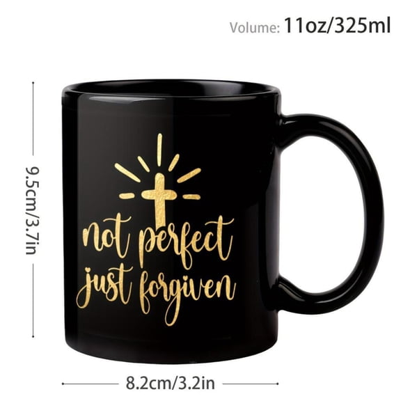 1pc 11oz Ceramic Golden Printing Black Mug grandparents Cross with inspirational Golden Print Coffee Mug chirtsian Christian Mug Christ Tea Cup Coffee Cup Birthday Christmas Home Office