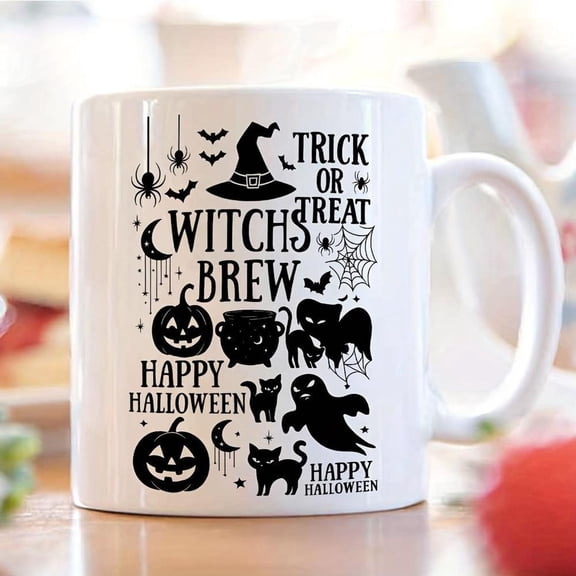 1pc 11oz Ceramic Halloween Mug with Spooky Witch Bat Jack O Lantern Design Dishwasher Coffee Cup Hot Cold Drinks Trick or Treat Party Decorations Happ