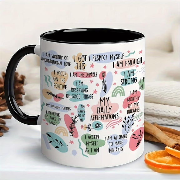 1pc 11oz Ceramic Inspirational Quotes Coffee Mug with Positive Affirmations Uplifting Messages Colorful Motivational Phrases Cup Daily Use Dishwasher