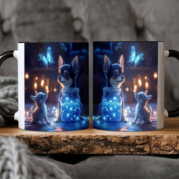 1pc 11oz Ceramic Mug with Chihuahua and Design Magical Starry Night Theme Coffee Tea Milk or Hand Wash Only Reusable Valentine s Day Christmas Easter Birthdays Coffee Bar Accessories