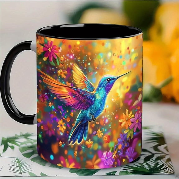 1pc 11oz Ceramic Mug with Color Changing Hummingbird Multicolor Floral Design Dishwasher Coffee Tea Cup Turquoise Like Bird Pink Purple Yellow Green F