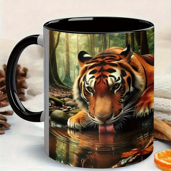1pc 11oz Ceramic Mug Double Sided Tiger Lovers Design Novelty Ceramic Tea Cup Coffee Mug Valentine s Day Special Someone Romantic Birthday Valentine s
