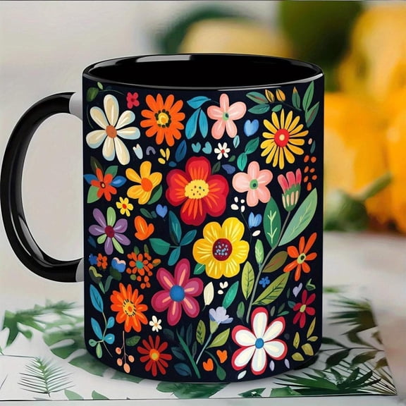 1pc 11oz Ceramic Mug with Double Sided Vibrant Floral Print Durable Coffee Tea Cup Home Office Holidays Birthdays New Year Easter Valentine s Day Coff