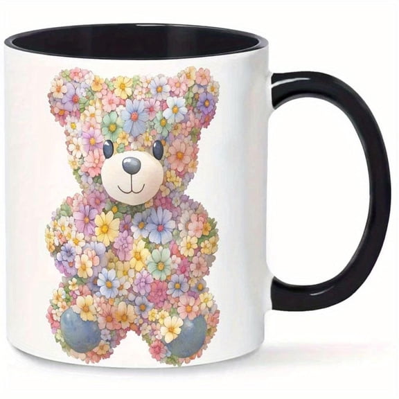 1pc 11oz Ceramic Mug with Floral Bear Design Vibrant Spring Themed Coffee Cup Durable Easy Clean Kitchen Dining or Giving Springtime Drinkware Cheerful Kitchenware Highquality Finish Coffee Mug
