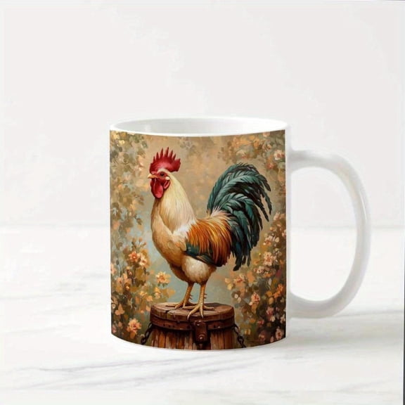 1pc 11oz Ceramic Mug with Vibrant Oil Painting Style Rooster Design High Quality 2D Print Ideal Farm Lovers and Coffee Enthusiasts Coffee Mug Decorative Mug Glossy Finish