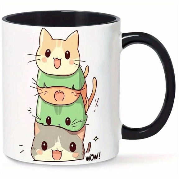 1pc 11oz Ceramic Mug with Cute Design WOW Text High Quality Dishwasher Lovers Ideal Christmas Valentine S Day Mother S Day Father S Day Gifts