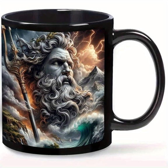 1pc 11oz Ceramic Mug with Poseidon S Fury Artwork Mythical Lightning Design Mythology Themed Exhibitions Oceanarium Souvenirs and Thunder Themed Bars