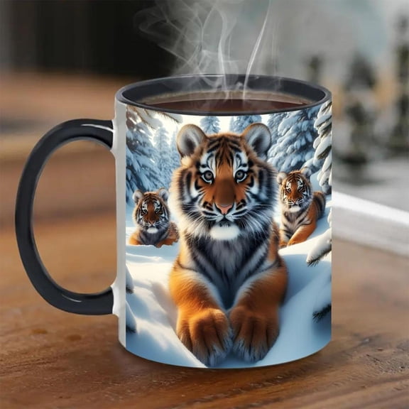 1pc 11oz Ceramic Tiger Coffee Mug Insulated Tea Cup with Handle Ideal Birthday Holiday Valentine S Day Christmas Halloween Gifts Office Party Favors