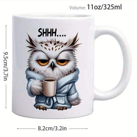 1pc 11oz Ceramic Whimsical Winter Owl Coffee Mug White And Gray Snowy Owl with Scarf Holding Mug In Cartoon Style Coffee Cup Coffee Lovers And Cozy Mo