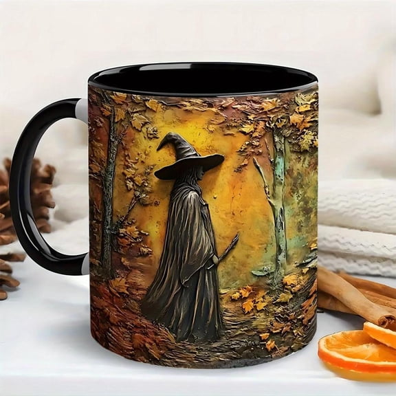 1pc 11oz Ceramic Witchy Coffee Mug with Witch Mushroom Forest Design Vintage Gothic Witch Cup Tea Hot Cocoa Herbal Drinks Dishwasher Reusable Witchcra