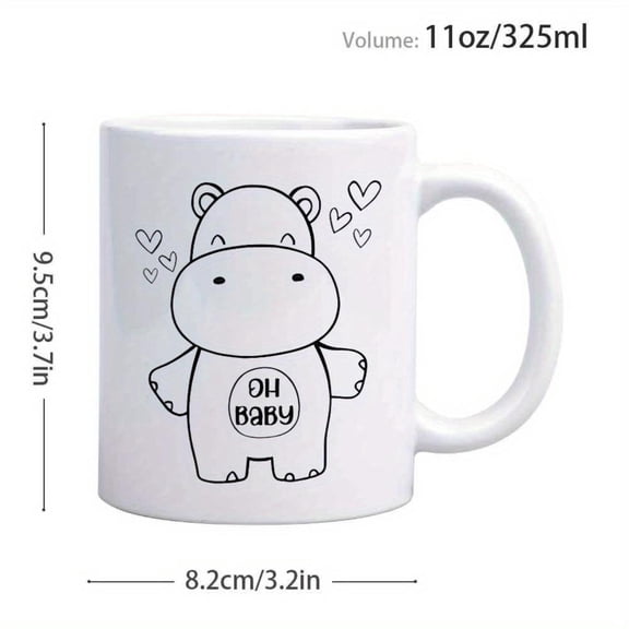 1pc 11oz Ceramics Coffee Mug Cute hippo holding OH text Dishwasher fun coffee mugs Gifts family friends classmates Holiday Party Birthday Gifts Father s Day Thanksgiving