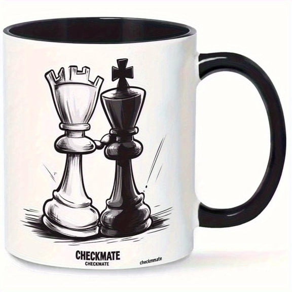 1pc 11oz Chess Pieces Mug Checkmate Design High Quality Ceramic Black White Ideal Strategy Game Promotions and Merchandise