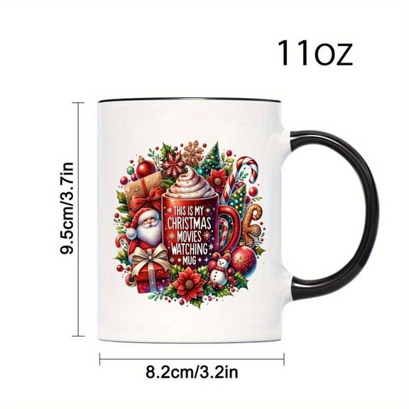1pc 11oz Christmas Coffee Mug with Santa Snowflakes Candy Cane Design White Black Holiday Cup with Red Green Pink Golden Patterns Dishwasher Reusable