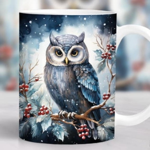 1pc 11oz Christmas Owl Mug Wrap Sublimation Style Winter Snowy Owl Holly Berry Design Reusable Coffee Cup Sleeve Hot Drinks Hand Wash Only Spill Proof