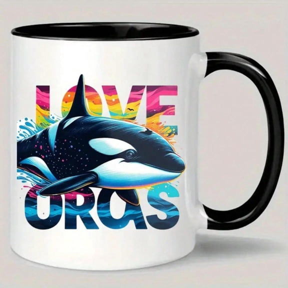 1pc 11oz Coffee Mug Ceramic Coffee CupFun With Orca Whale Design Insulated Reusable Cup Hot Cold Drinks Hand Wash Only Unique Men Women Cup