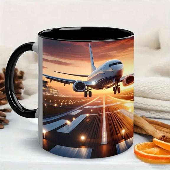 1pc 11oz Coffee Mug Cup Vibrant Airplane Runway Design Ideal Coffee Tea Milk Pilots Travel Enthusiasts on Birthdays Valentine s Day Easter Coffee Trav