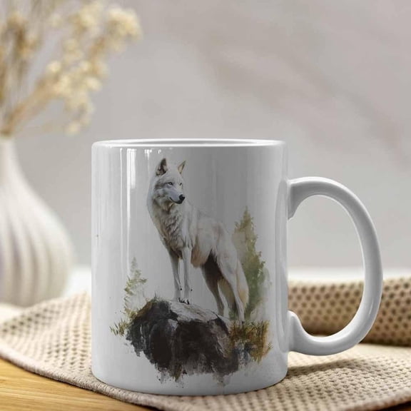 1pc 11oz Coffee Mug Majestic White Wolf on Rock Reusable A Great Choice Mother s Day Father s Day Easter Halloween Thanksgiving Christmas Home Use