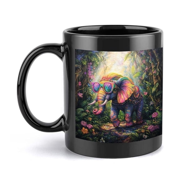 1pc 11oz Colorful Elephant Ceramic Coffee Mug Vibrant Jungle Design with Elephant Glasses Floral Accents Hot Cold Drinks Ideal Birthday or Holiday Ele