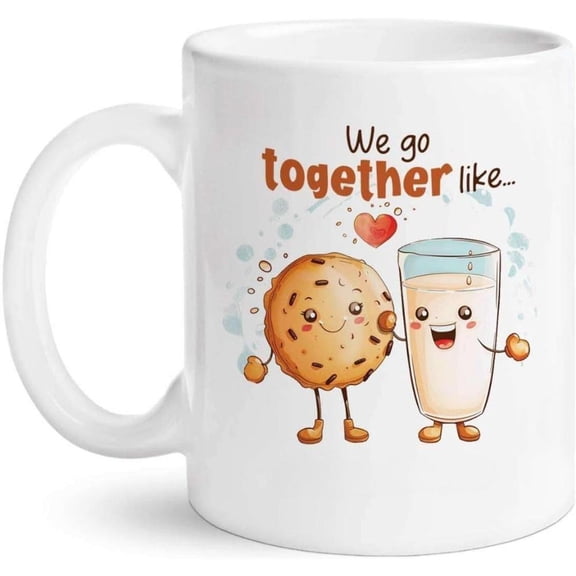 1pc 11oz Cookies Milk Cartoon Ceramic Coffee Mug with Cute Cookie Milk Cartoon Characters We Go Together Like Design Microwave Hand Wash Only Reusable
