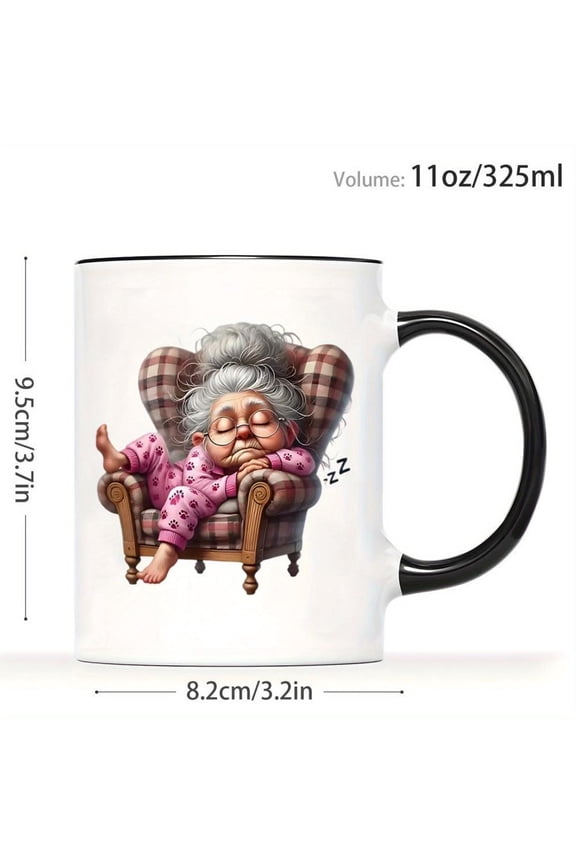 1pc 11oz Cozy Grandma Mug with Sleeping Elderly Lady in Pajamas Design Pink Heartwarming Coffee Cup Grandma Lovers Mother S Day Birthday Gifts Dishwas